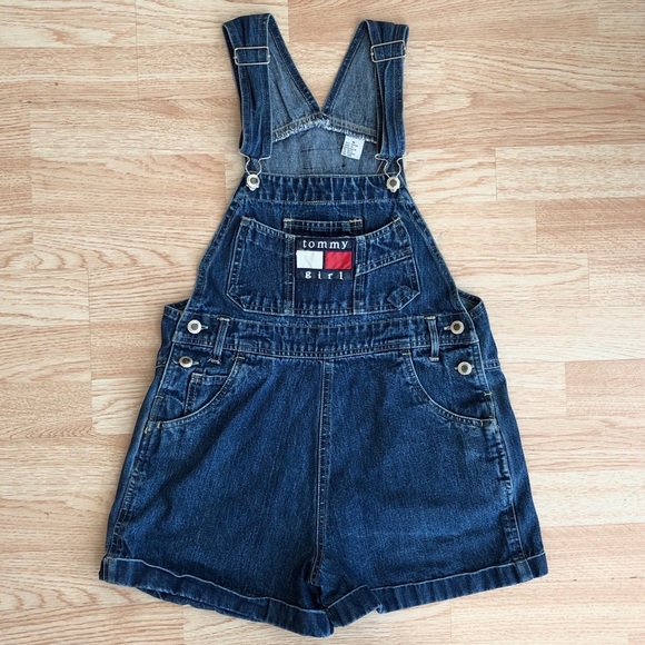 Tommy Hilfiger Denim - VTG 90s Tommy Girl Hilfiger Logo Jean Shortalls M
